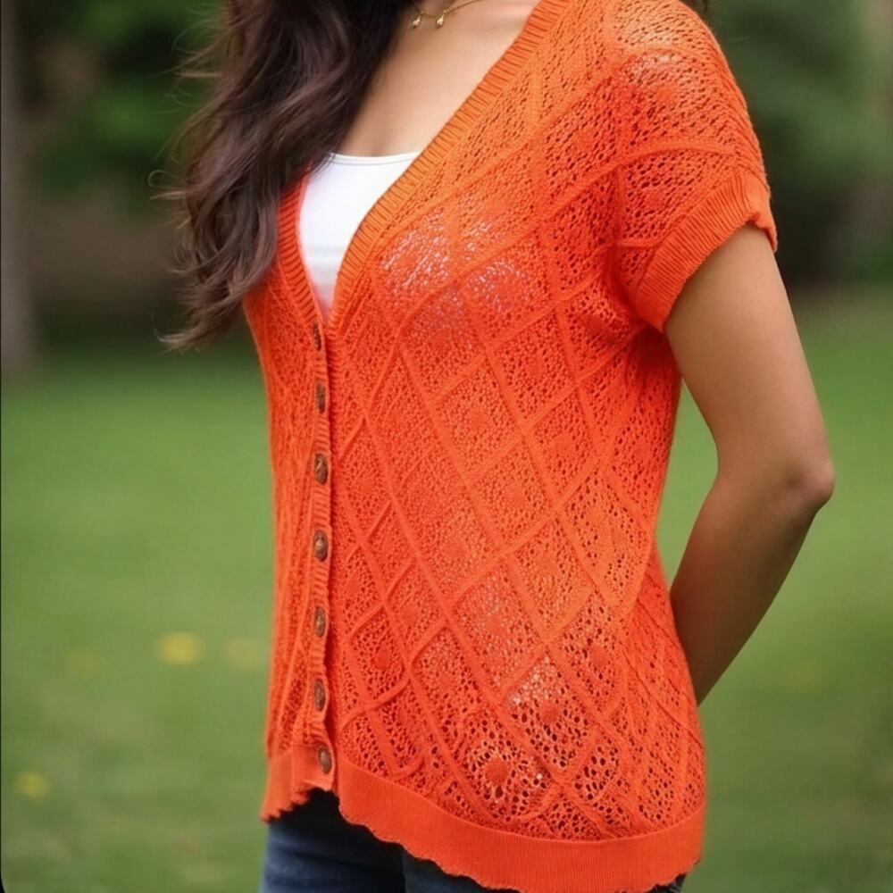 Torrid NWT Vibrant Orange Open Knit Cardigan Sweater Plus Size Size 2 2X